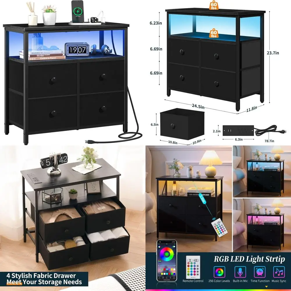 

Современная 3-уровневая прикроватная тумбочка с зарядной станцией и LED-подсветкой для спальни