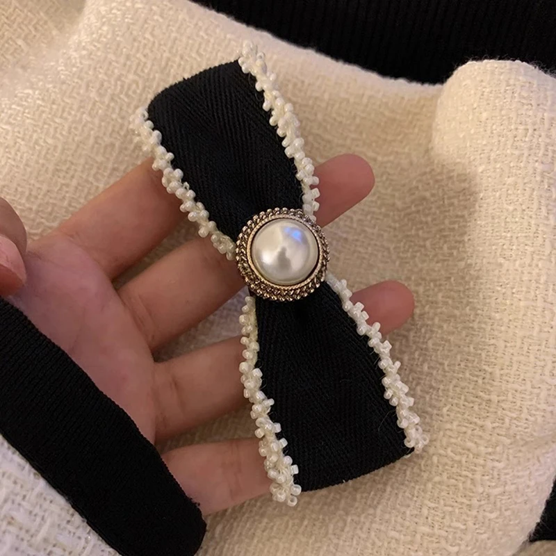 

Pearl Bow Hairpin French Elegant Ponytail Clip Spring Clip Sweet Girl Hair Pin Woman Bangs Side Clip Headwear Hairgrip Headdress