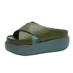 Sandalias de plataforma para Mujer, zapatillas de cuña transpirables de suela gruesa, informales, de tacón alto y punta redonda, de verano