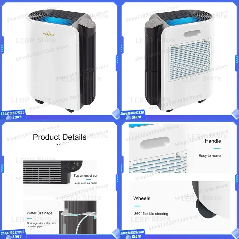 20L Portable Household Dehumidifier Automatic Defrosting Efficient Plastic Air Drier for Whole House Moisture Removal Compact