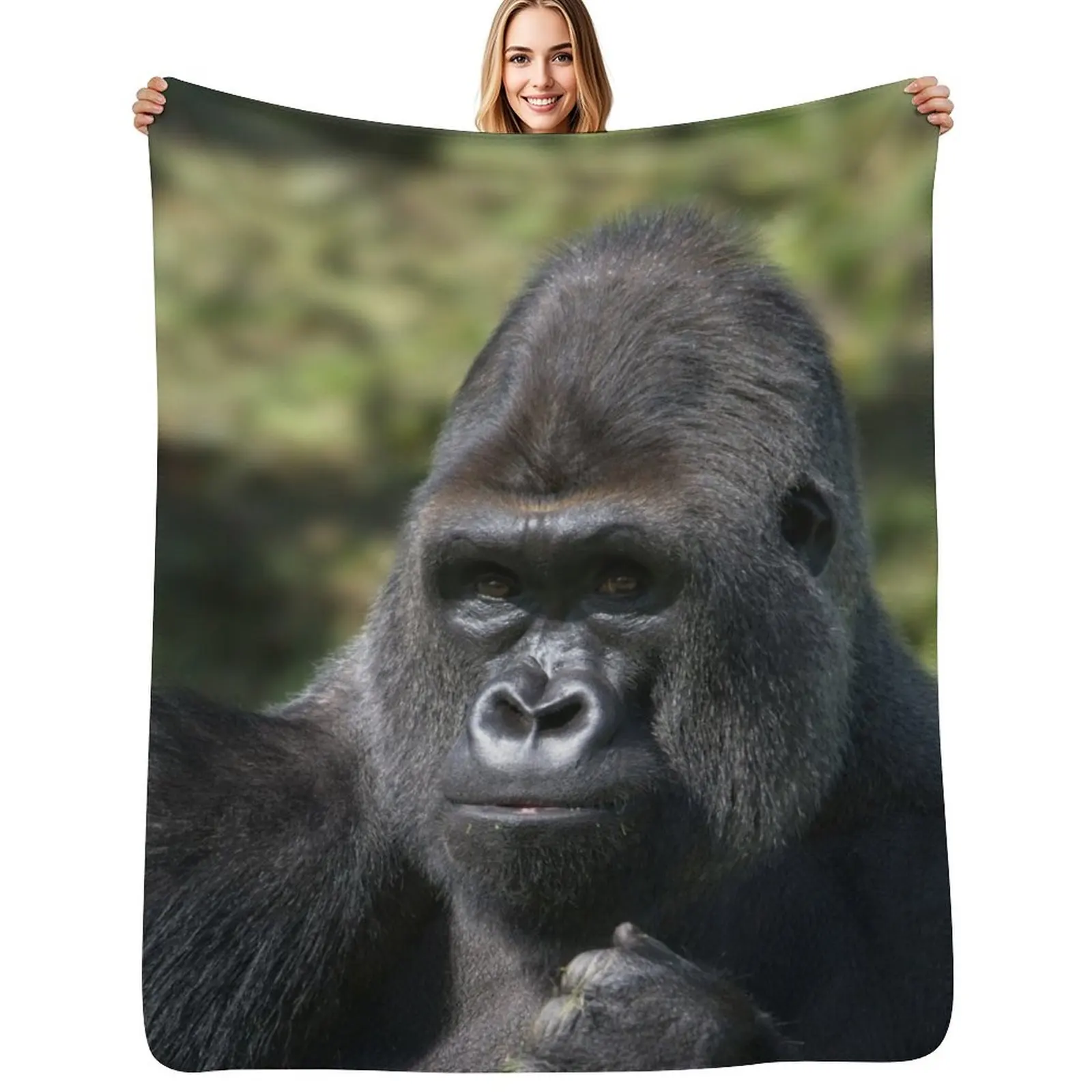 Silverback Gorilla Portrait Throw Blanket Stylish Decor Blanket Gift for Friends Roommate