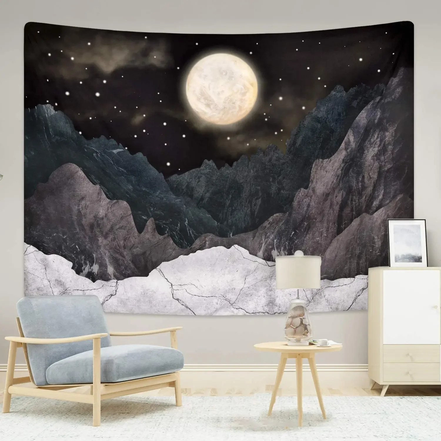 Mountains Night Sky Beautiful Natural Scenery Decorative Tapestry Home Decoration Aesthetic Bedroom Living Room Backdrop Tapiz