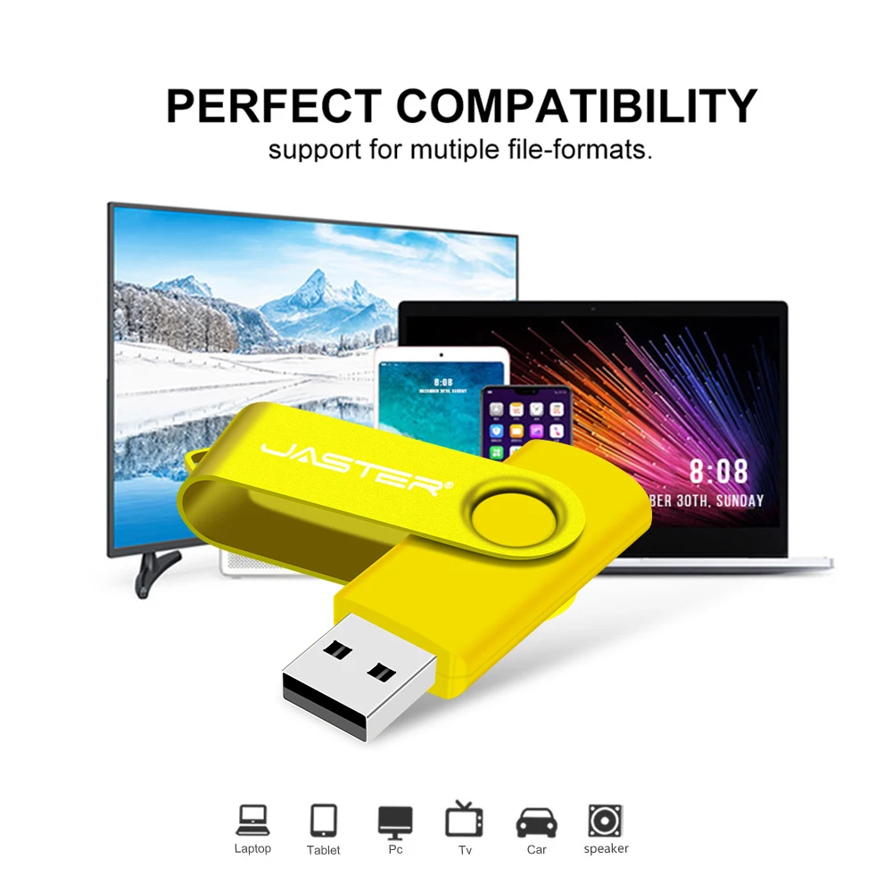 JASTER الأصفر محركات أقراص فلاش USB 128 جيجابايت للتدوير ذاكرة عصا 64 جيجابايت الإبداعية هدية USB عصا 32 جيجابايت محرك القلم البلاستيكي 16 جيجابايت 8 جيجابايت 4 جيجابايت