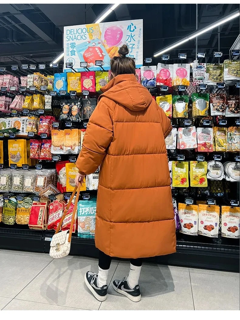 Parka larga y recta para mujer, abrigo de algodón con capucha, chaqueta acolchada holgada coreana, Parkas cálidas a la moda, prendas de vestir de