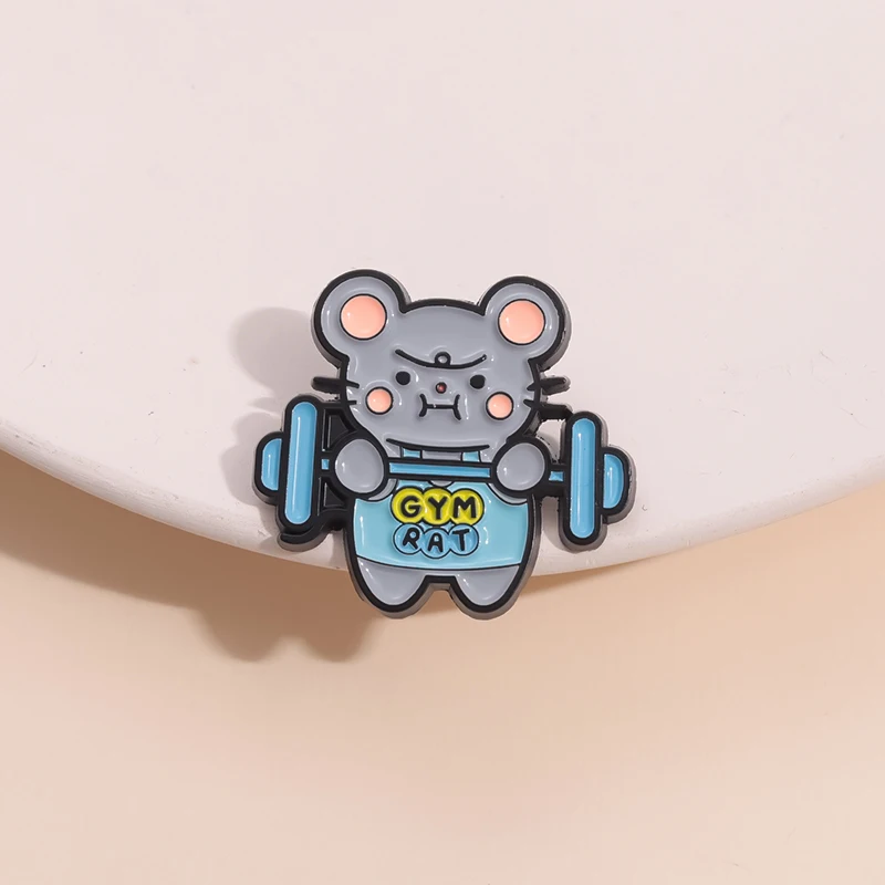 Gym Mouse Enamel Pin Cute Weightlifting Rat Maintain Healthy Exercise Brooches Lapel Badges Jewelry Kid Fans Gift - view 6