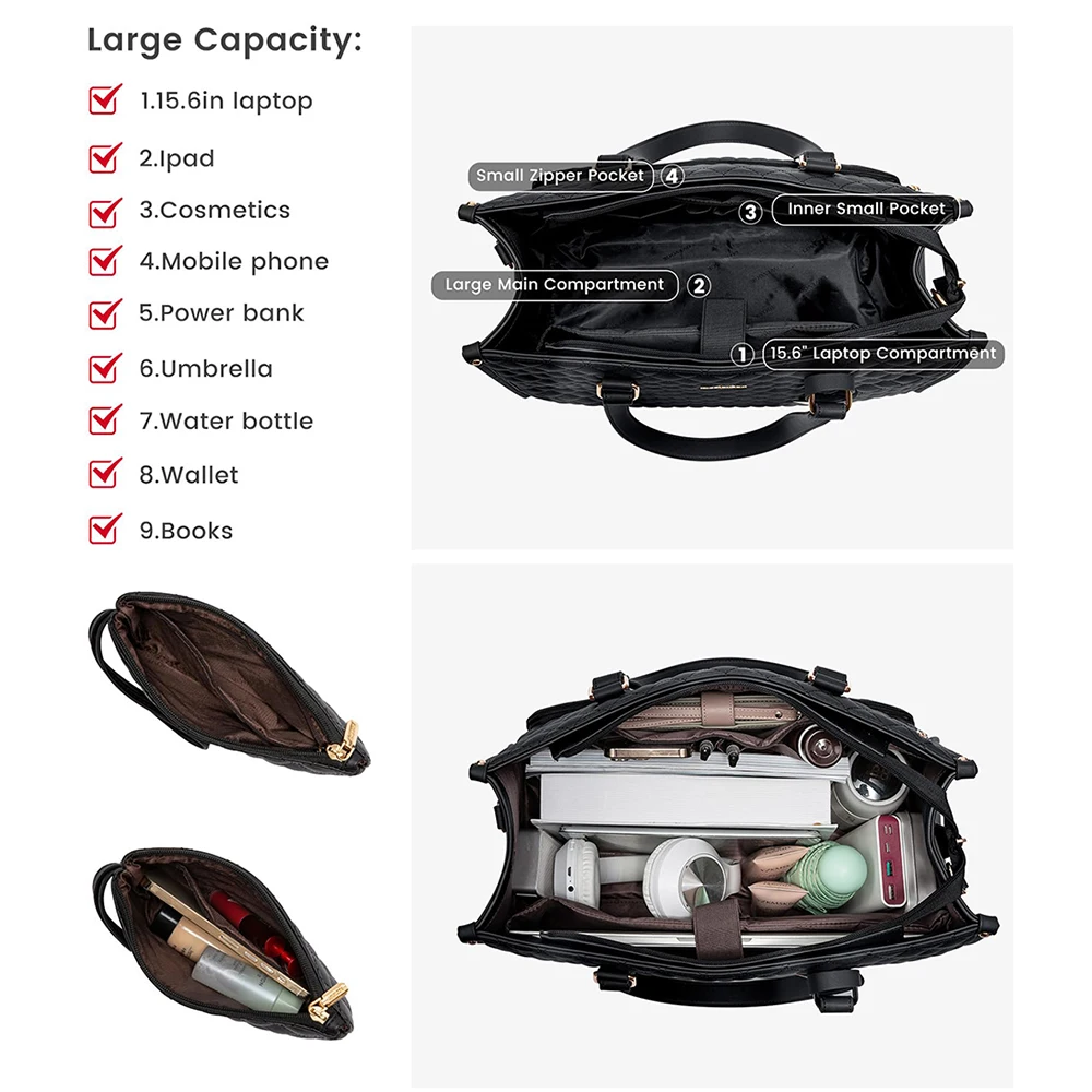 حقيبة حمل الغداء 2 في 1 للنساء حقيبة كمبيوتر محمول على الكتف بسعة كبيرة مع حجرة معزولة حقيبة نزهة متعددة الوظائف في الهواء الطلق #5
