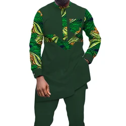 2 peça conjunto para os homens roupas africanas outono manga longa dashiki camisas e calça conjunto moda algodão cera terno roupas wyn457