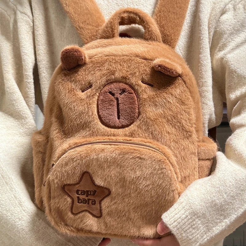 Sac à dos de dessin animé Capybara pour femmes et filles, grande capacité, unique, animal en peluche, voyage, décontracté, polyvalent, mignon