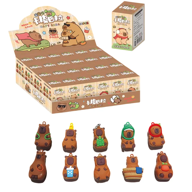 24 cajas Kapybara Anime figura de acción Mini modelo muñeca colgante llavero de dibujos animados sorpresa caja ciega juguetes niños regalos de cumpleaños