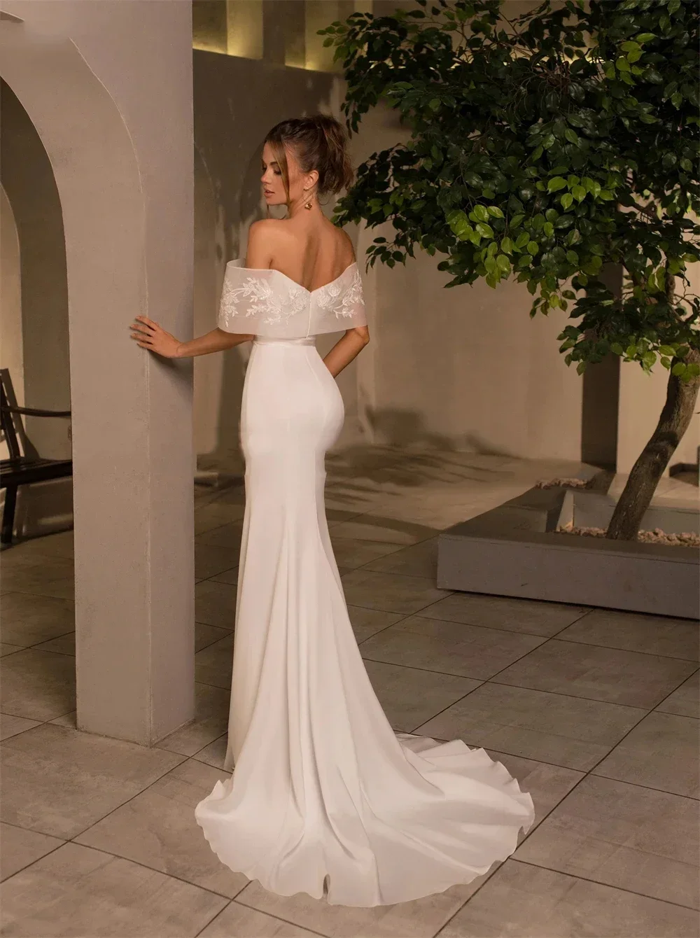 Magnifique robe de mariée sirène en satin glamour, queue amovible, sac sexy chérie, épaule dénudée, romantique, hanche, nouveau, 2024