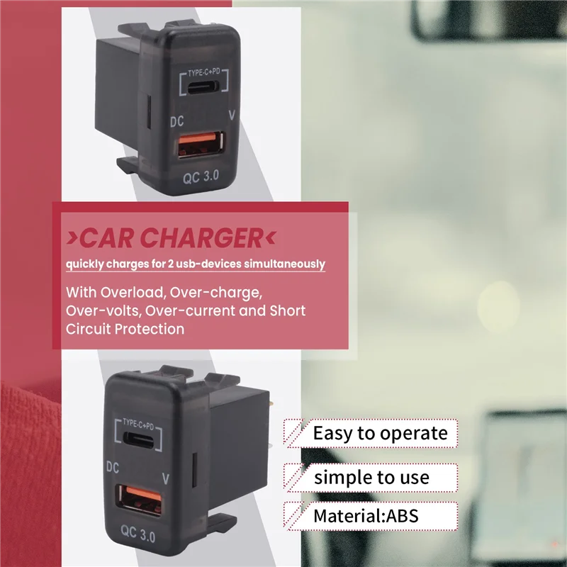 A22E-Car Fast Charger Adapter QC3.0 Dual USB Quick Charger Socket With Voltmeter For Toyota Land Cruiser Hilux Prado FJ