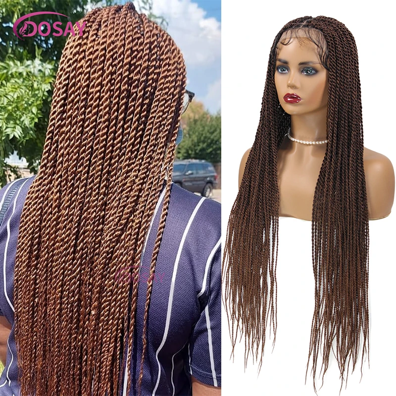 Perruques tressées Full Lace pour femmes noires, perruques tressées, boîte torsadée, tresses Faux Locs, tressage de déesse, synthétique blonde, #27, 36 po