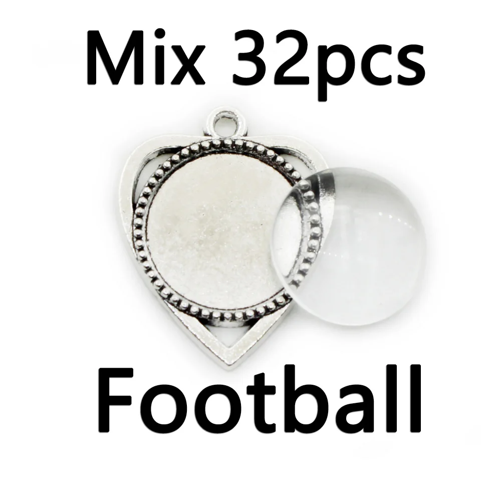 Custom MIx 32pcs US Football Sport Dangle Charms Time Gem Cabochon DIY Pendant Necklace Jewelry Accessory