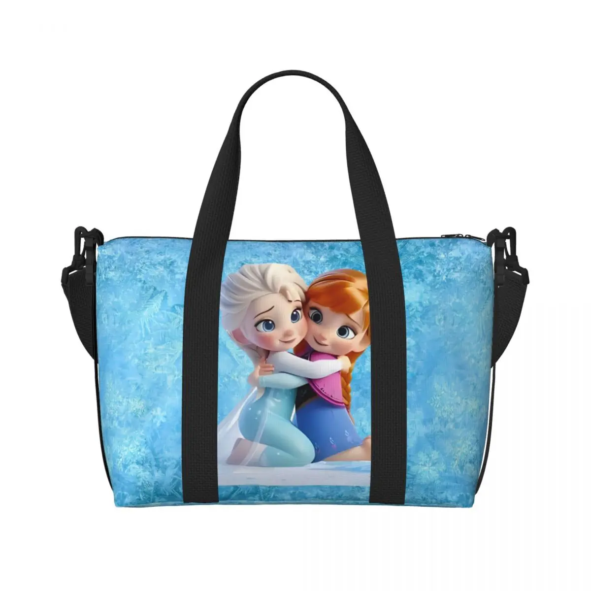 

Custom Large Frozen Anime Tote Bag for Women Cartoon Movie Kawaii Princess Shopper Shoulder Beach Gym Travel Bag
