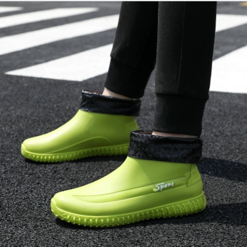 

Men's Winter Thickened Flat Bottom Rain Boots Waterproof Slip-Resistant Kitchen Short Tube Boot Round Toe Zapatillas Para Hombre