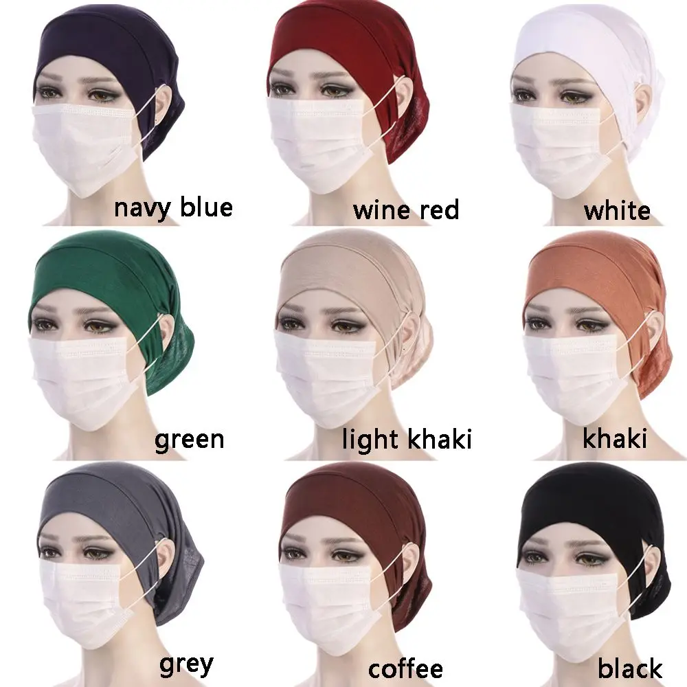 Solid Color Bandanas Cap Ready Accessories Women\'s Hijab Islamic Scarf Hat Undercap with Ear Hole Hijab Caps