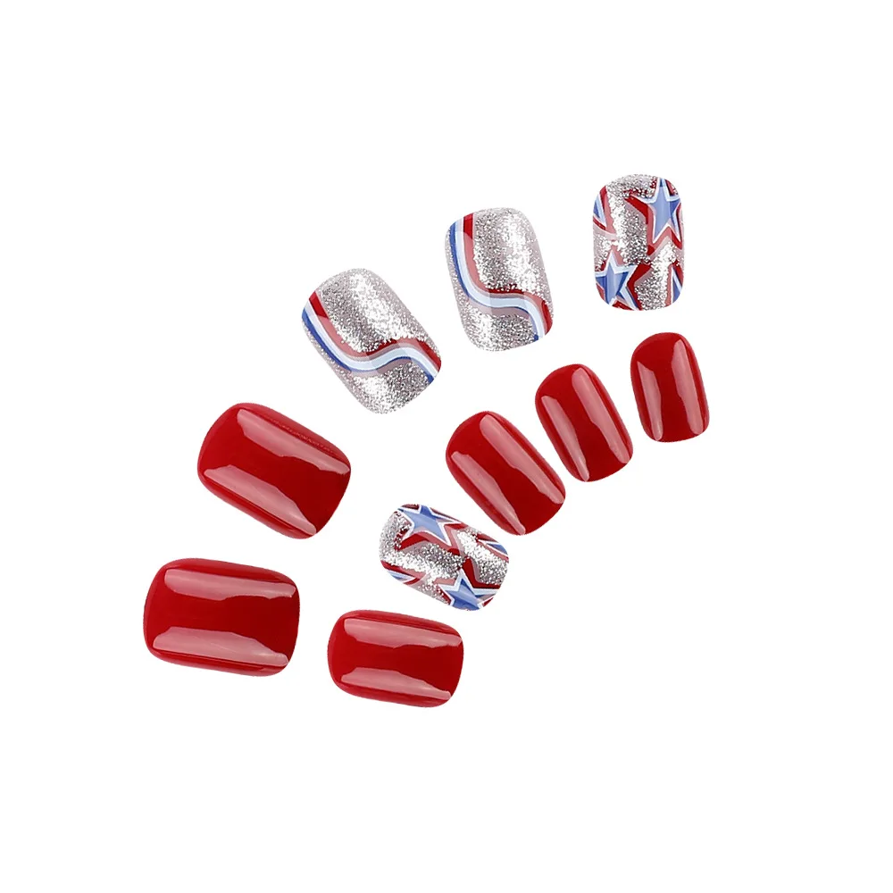 Ensemble de Faux Ongles avec Colle pour Manucure, Carré Européen Brcorporelle, Étoiles et Rayures, Portable, N64.24 Pièces