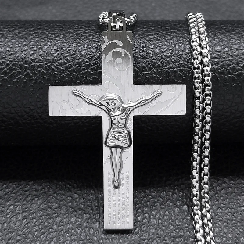 يسوع الصليب الصليب قلادة للنساء الرجال الفولاذ المقاوم للصدأ الذهب اللون الصلاة الدينية المعمودية القلائد مجوهرات colares N2352S