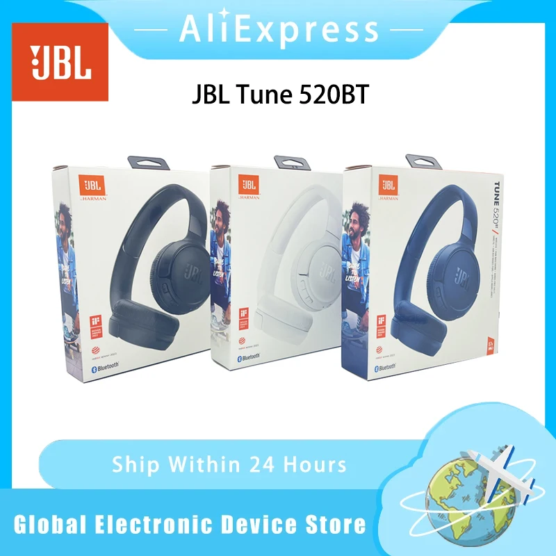 

Беспроводные наушники-вкладыши JBL Tune 520BT, совместимые с Bluetooth 5.3, глубокими басами, складные наушники с микрофоном, светодиодные, b