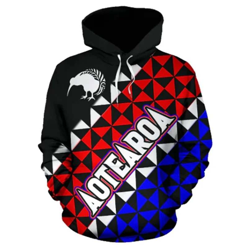 Sudadera con capucha y bandera de Nueva Zelanda para hombre y mujer, suéter con estampado 3D de Kiwi y helecho plateado, Y2k, novedad