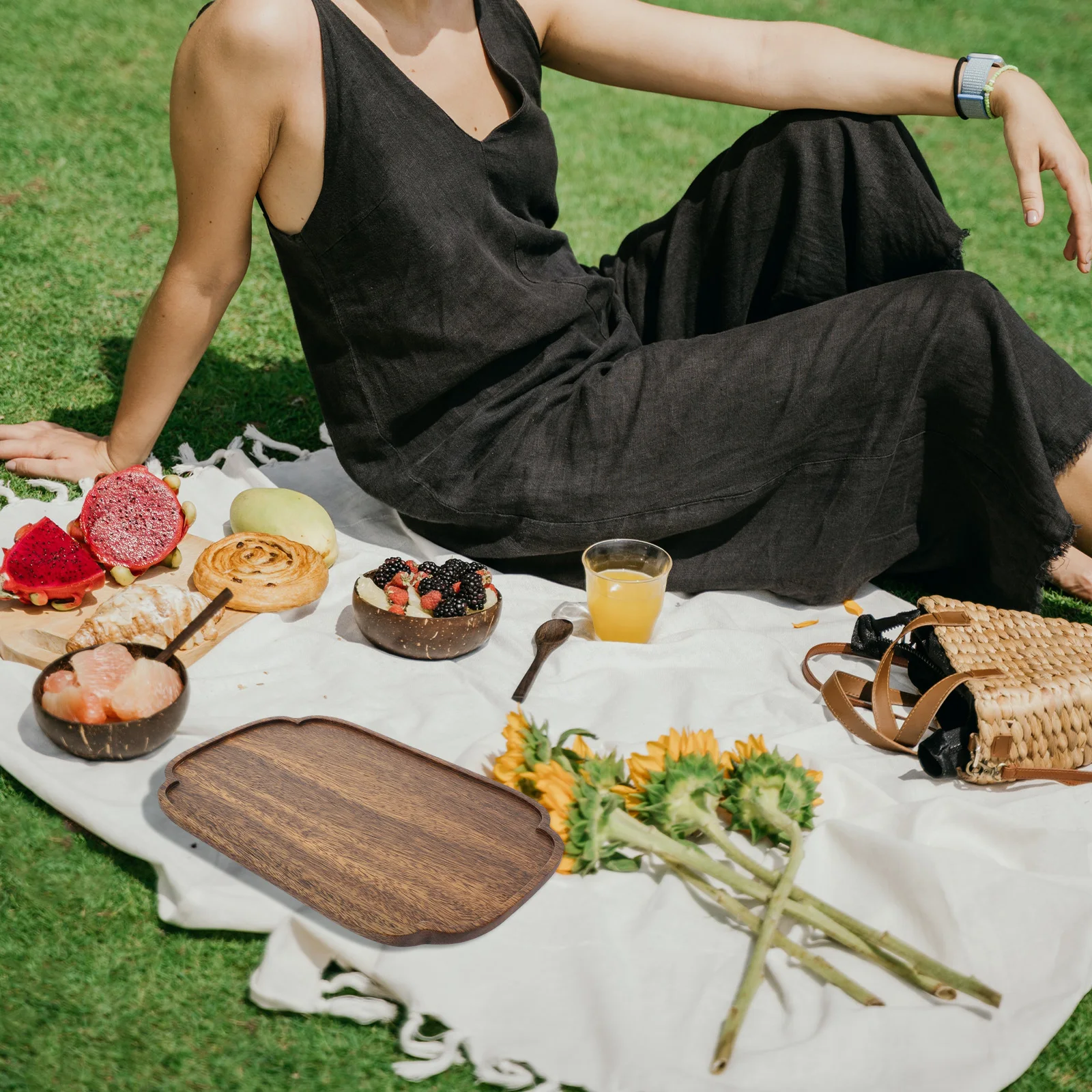 

Wooden Japanese Dining Tray Tea Plate Dishes Barbecue Serving Bread Fruit Solid Supplies Snack Cutlery Tableware Set