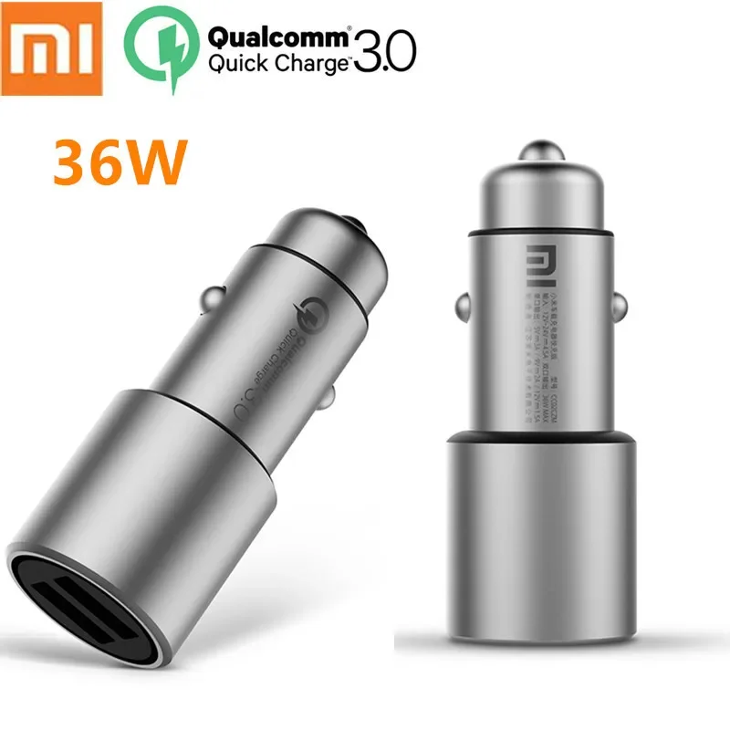 Original Xiaomi Mi Car Charger QC3.0 X2 Dual USB Quick Charge Max 5V/3A 9V/2A 15V/1.5A Metal Style for IPhone Xiaomi IPad