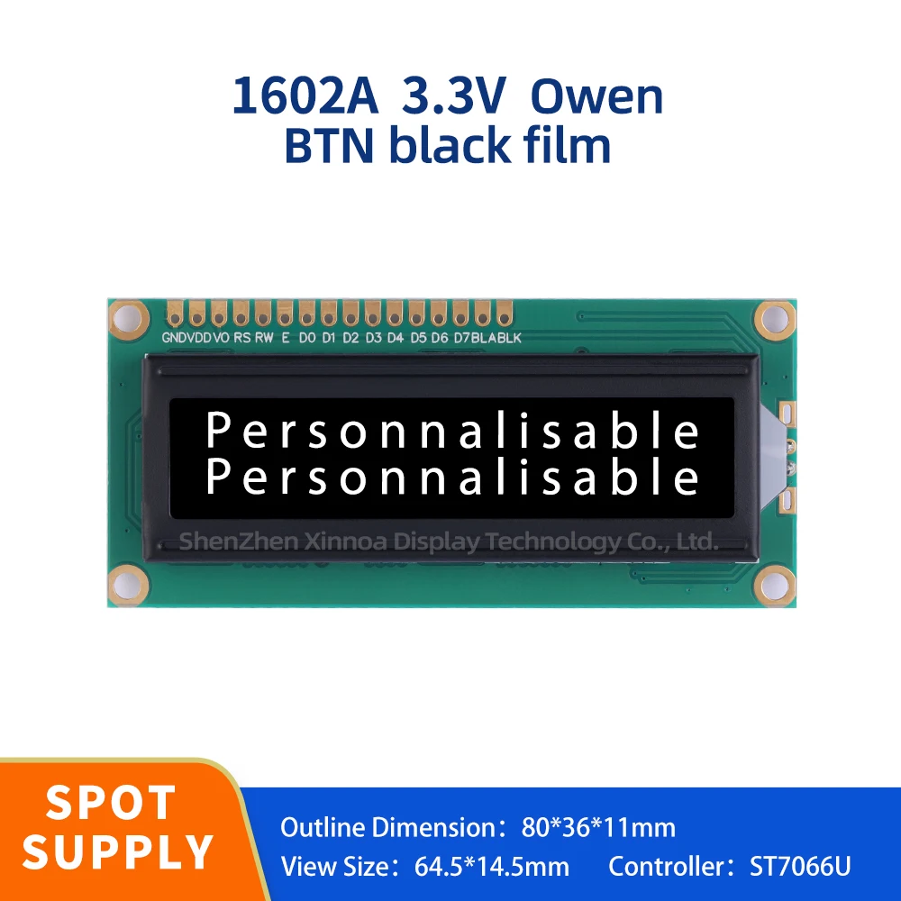 

Character LCD Module Monochrome BTN Black Film White Letters 1602A 3.3V European Controller ST7066U 16 * 2 Monochrome Screen