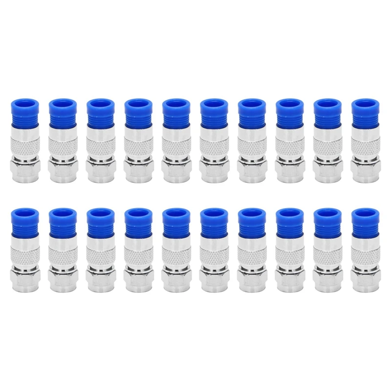 Rg6 F Type Connector Coax Coaxial Compression Fitting 20 Pack (Blue)