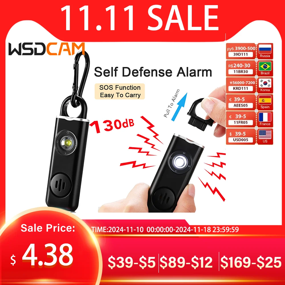 WSDCAM Self Defense Alarm 130dB Anti-wolf Personal alarm for Girl Child Women Loud Panic Alarm Rechargeable Emergency Alarm