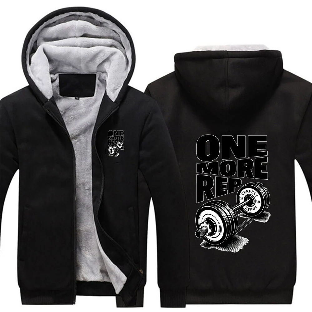 

2026 Gym Workout ONE MORE REP Weightlifting Men's New Autumn And Winter Thicken Warm Zipper Hoodies Sports Fitness Coats