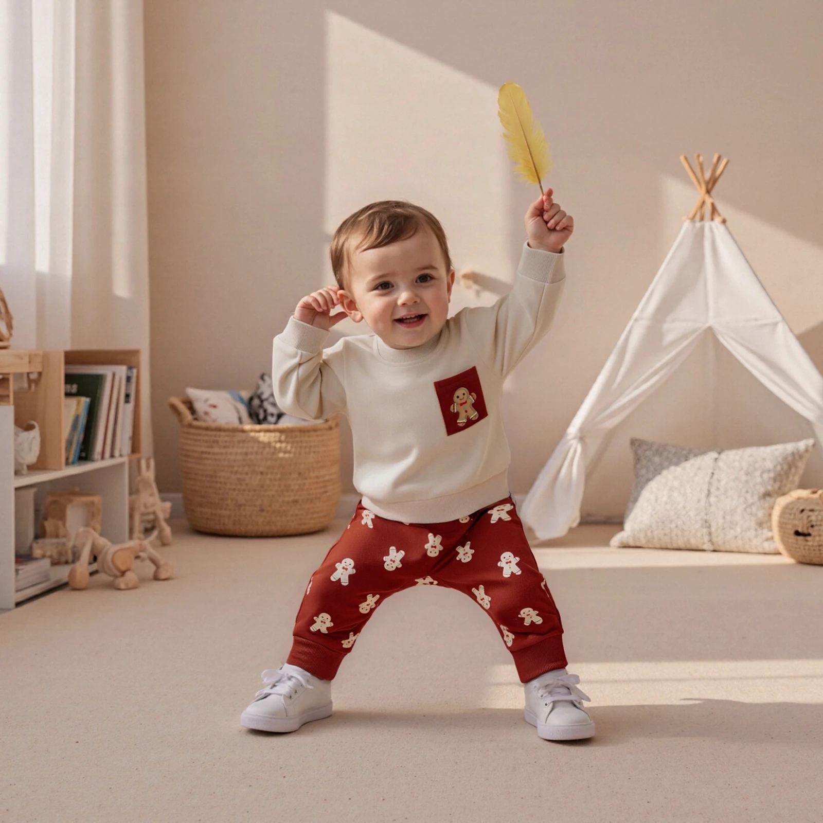 

Suefunskry Toddler Boys Christmas 2Pcs Sets Long Sleeve O-Neck Sweatshirt Tops Gingerbread Print Drawstring Pants