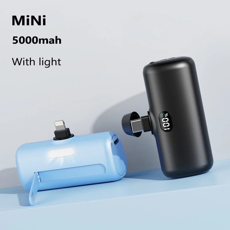 

Mini Mobile Phone Charger Power Bank 5000mAh External Battery Plug Play Type-C for iPhone 15 14 13 12 Samsung Huawei Poverbank