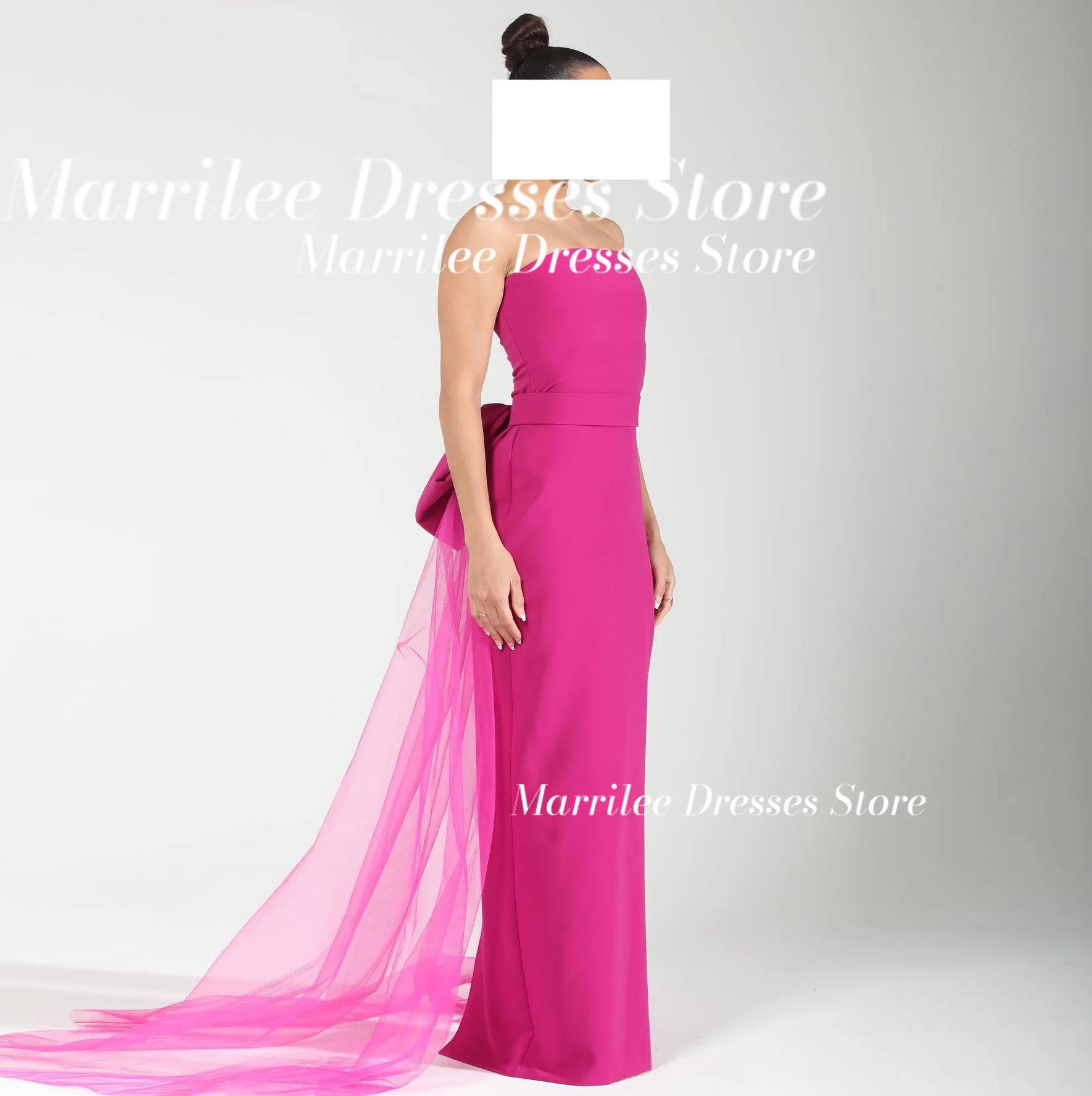 Marrilee Elegant Sleeveless Sweep Train Sheath Floor Length Solid Color Sashes Bow Pleats Special Occasion Gowns Boat Neck