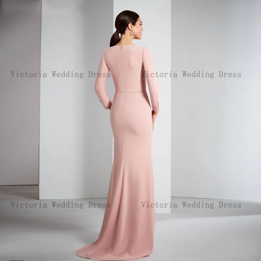 Elegante vestido rosa para a mãe da noiva, vestidos longos, decote em v, mangas compridas, vestidos de festa de casamento, flores, sereia, 2024