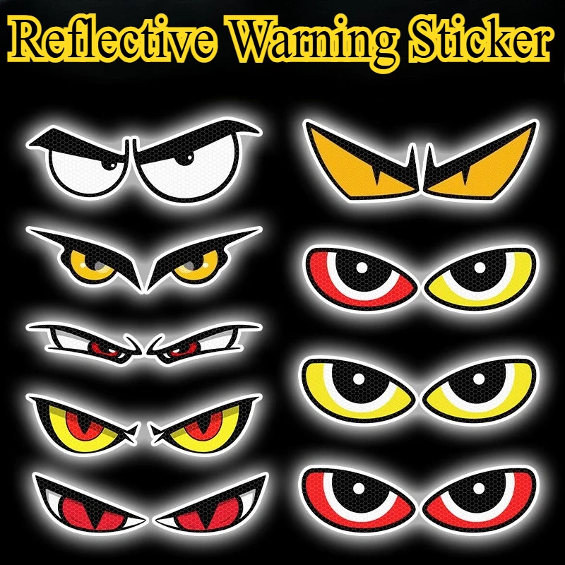 1Pair Demon Eyes Reflective Motorcycle Stickers Night Driving Safety for Motorbike Headlight Fuel Tank Front Fairing Helmet