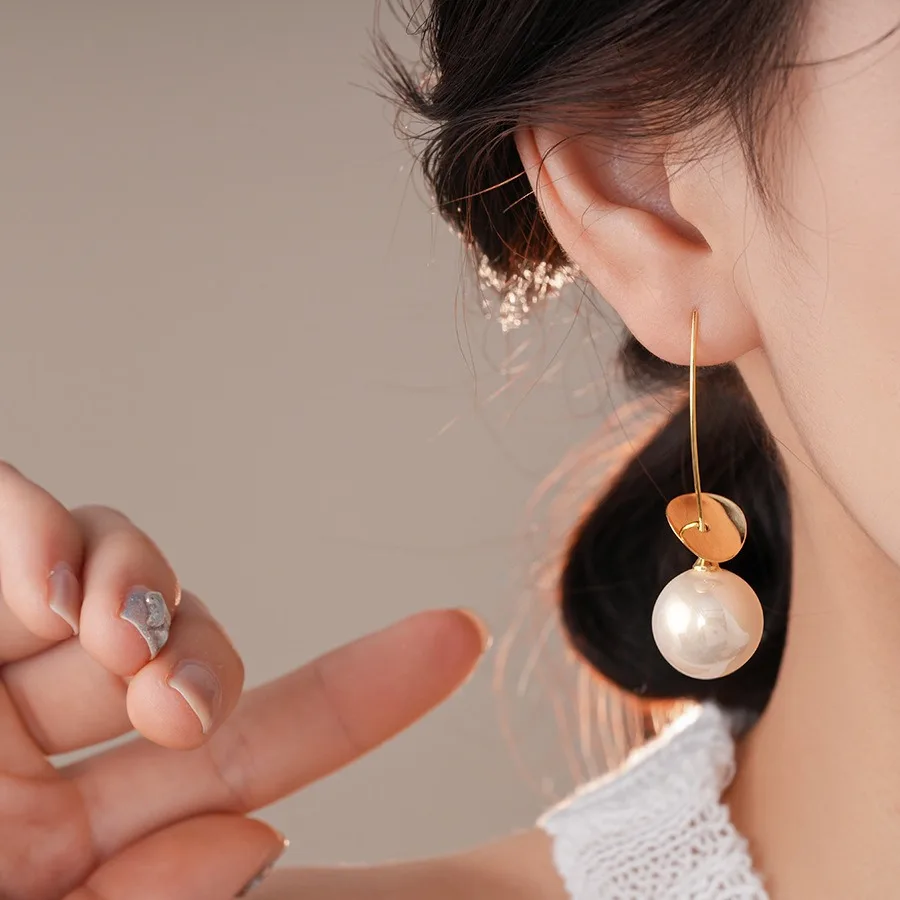 Imitation Pearl Threader Earrings U Shaped Open Wire Needle Gold Plated Drop Dangle Hanging Hoop Earrings for Women