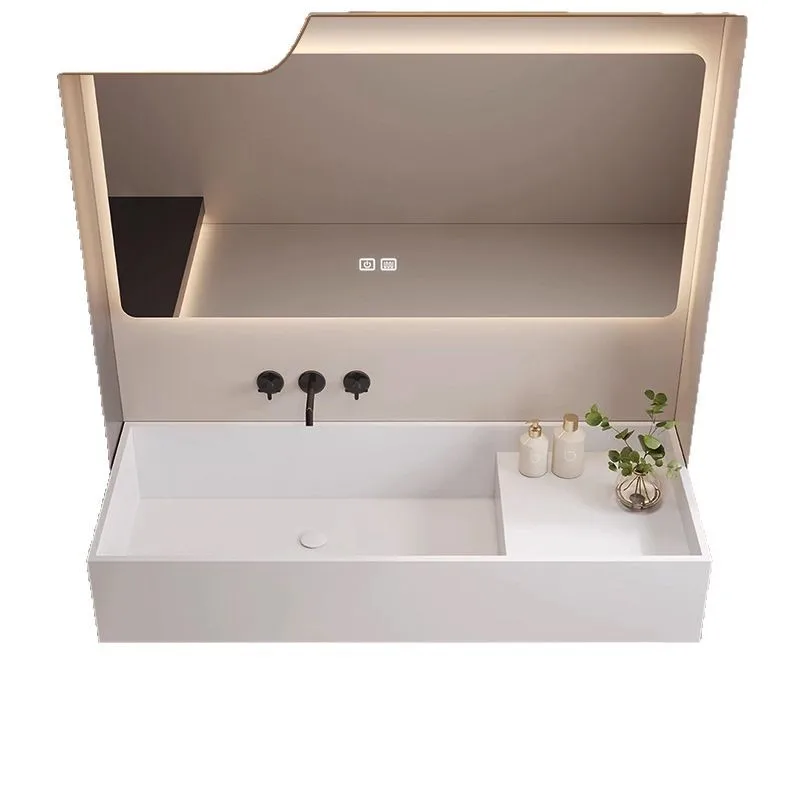

Square basin Wash table Pure acrylic face wash basin Milk tea color bathroom cabinet Single countertop