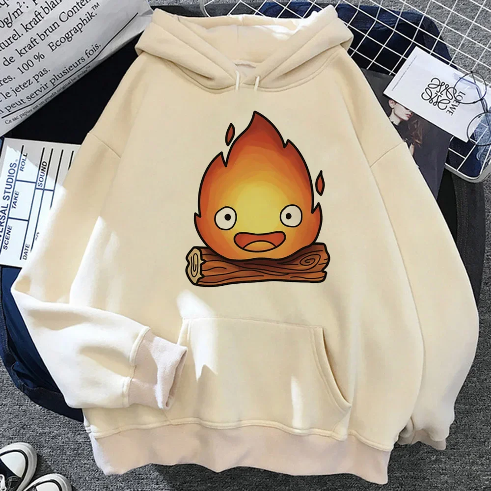 

Calcifer hoodie manga patterned modern style anime casual wear designer girl sweatshirts elegant patterned anime soft fabric