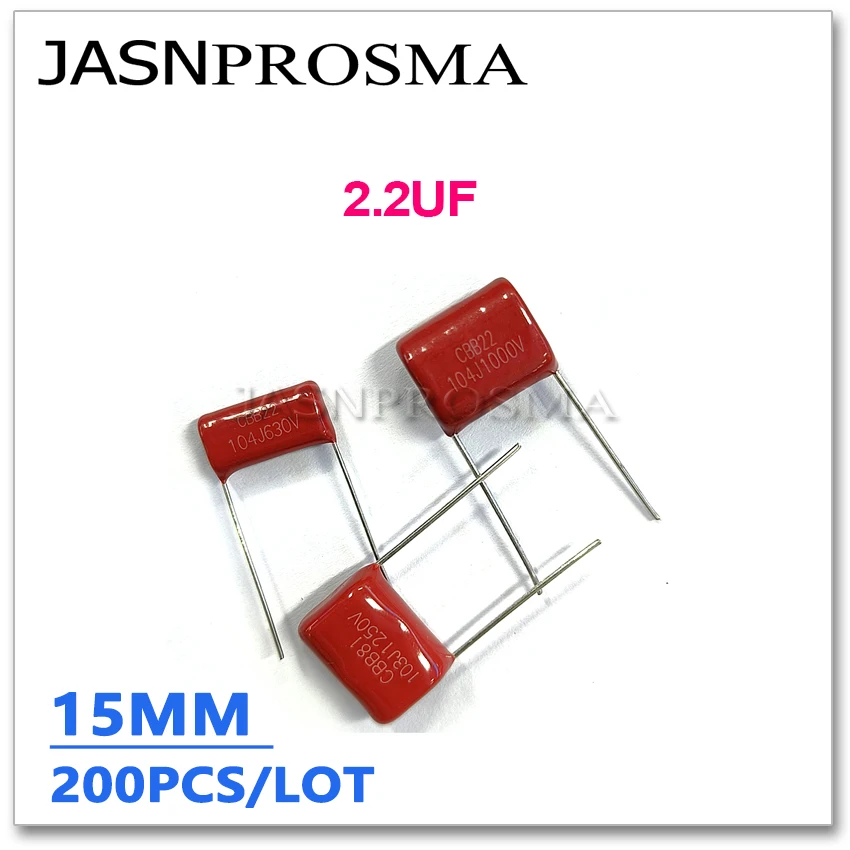 JASNPROSMA CBB مكثف الملعب ، السعة فيلم معدني ، 15 مللي متر ، 250 فولت ، 400 فولت ، 2.2 فائق التوهج ، 225J ، 5% ، 200 قطعة