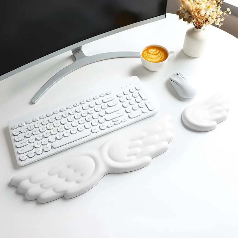 Keyboard Mouse Wrist Rest Angel Wing Memory Foam Mouse Pad Set Wrist Support Ergonomic Non-Slip for Computer Laptop Easy Typing — product photo 1 of 1