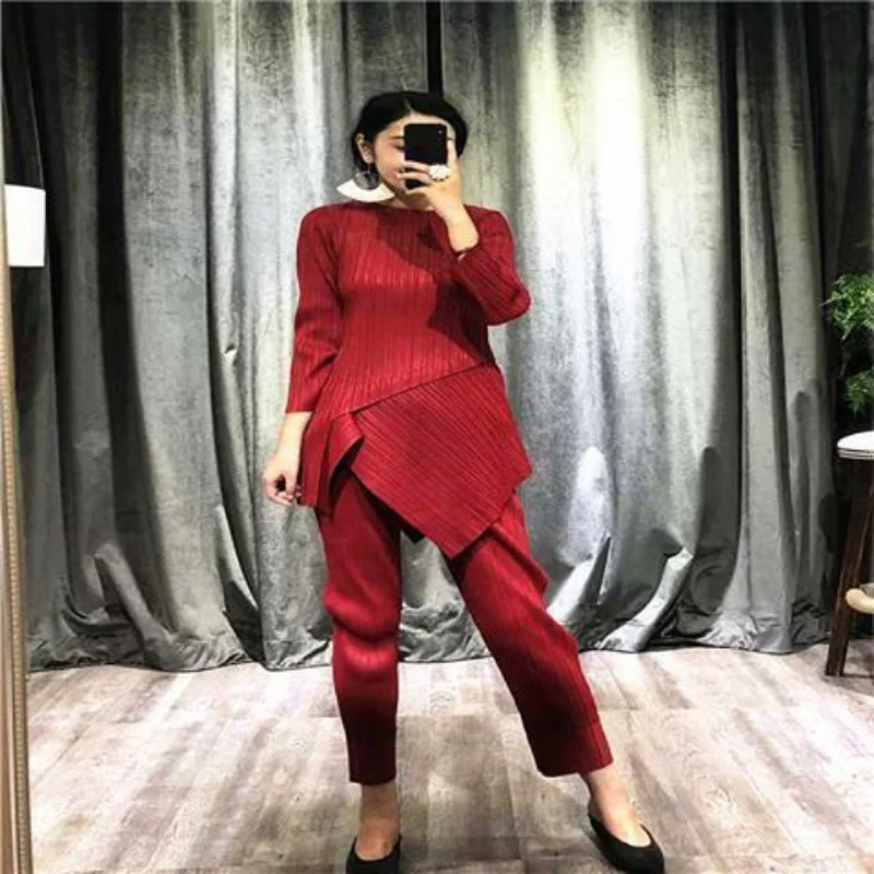 Pleated Sets of Female 2023 Spring Western-style Fashion Suit Fashion Age Reduction Slim Royal Sister Two-piece Set for Women