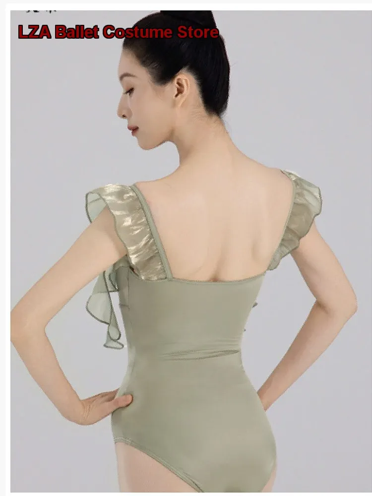 Women's Ballet Dance Dress Sleeveless Ruffle Unitard Practice Leotard Art Exam Body Suit Basic Training Gymnastics Leotard