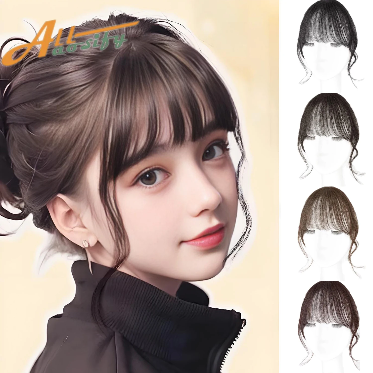 

Synthetic Hair Clip In Double sideburns dragon whiskers bangs Invisible Front Fringes Clip in Hair Air Fake Hair Bangs For Girl