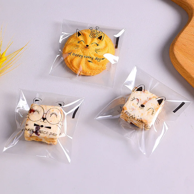 50/100PCS Transparent Self-adhesive Candy Gift Bags Cute Bunny Cat Bear Animal Bread Toast Cookies Baking Packaging Bag Supplies