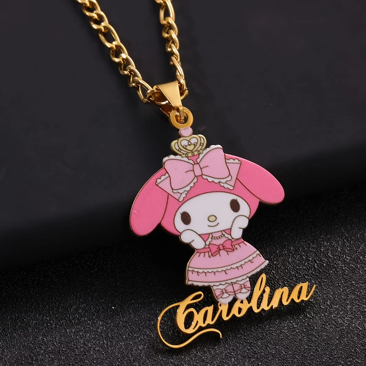 

Custom Name Colors Print My Melody Necklace Trend Stainless Steel UV Pendant Sanrio Kawaii Jewelry For Girls Women Birthday Gift