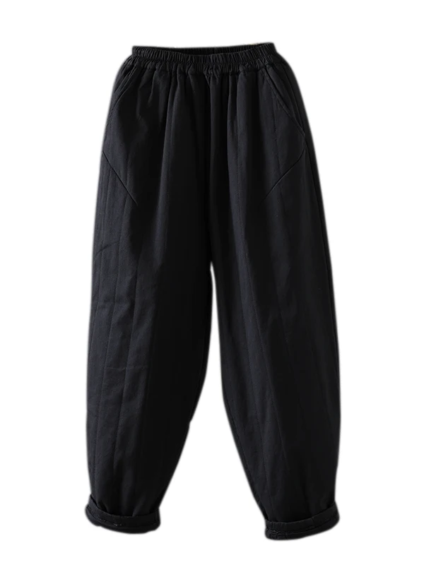 عادية فضفاض القطن هارلان السراويل Thiened مرونة الخصر حجم كبير المرأة شتاء جديد Sle الفني لون نقي سراويل قطنية #5