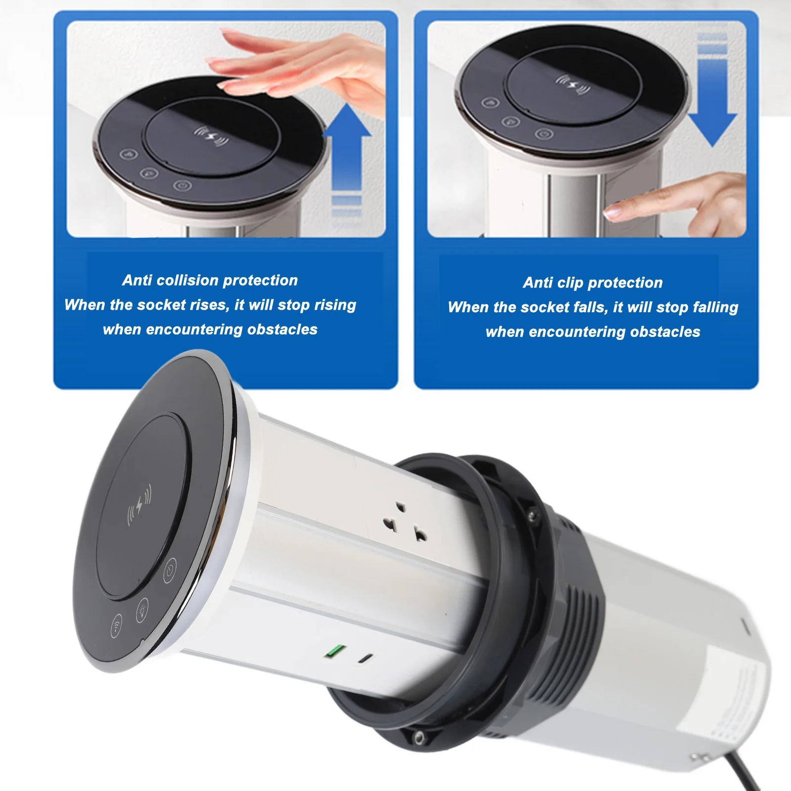 Electric  Up Countertop Outlet US Plug 110 -250V Top Wireless  Automatic  Up Power Strip Touch Control for Office