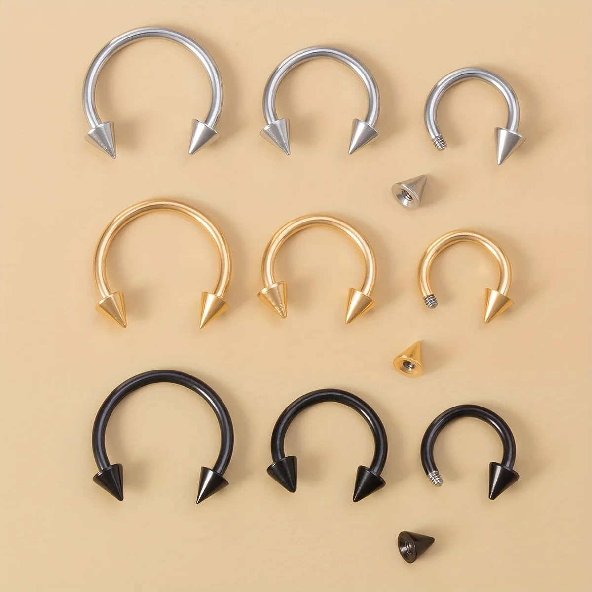 1PCS 6/8/10mm Men Spike Nose Septum Piercing Ring Horseshoe Piercing Lip Ear Ring 16G Jewelry For Women Stainless Steel