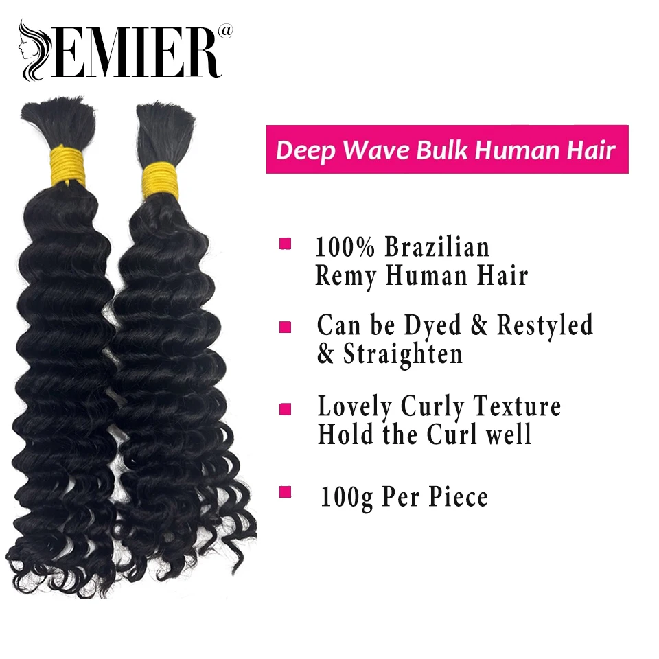 1/3 حزم تجديل الشعر البشري لضفائر بوهو 16-26 بوصة الطبيعية الأسود البرازيلي ريمي موجة عميقة السائبة الشعر البشري للتضفير #4