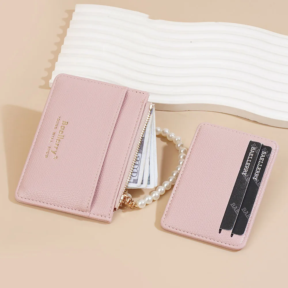 New Elegant Pearl Chain Women Card Wallet Lightweight Mini Coin Purse Multifunctional Card Holder for Ladies Girls Use Bag